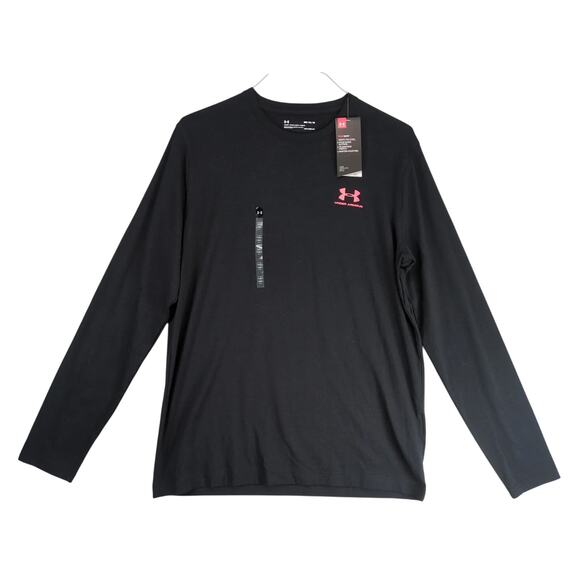 NWT Under Armour Heatgear Men's M Black T-Shirt Red Logo Long Sleeve Training - Picture 1 of 10
